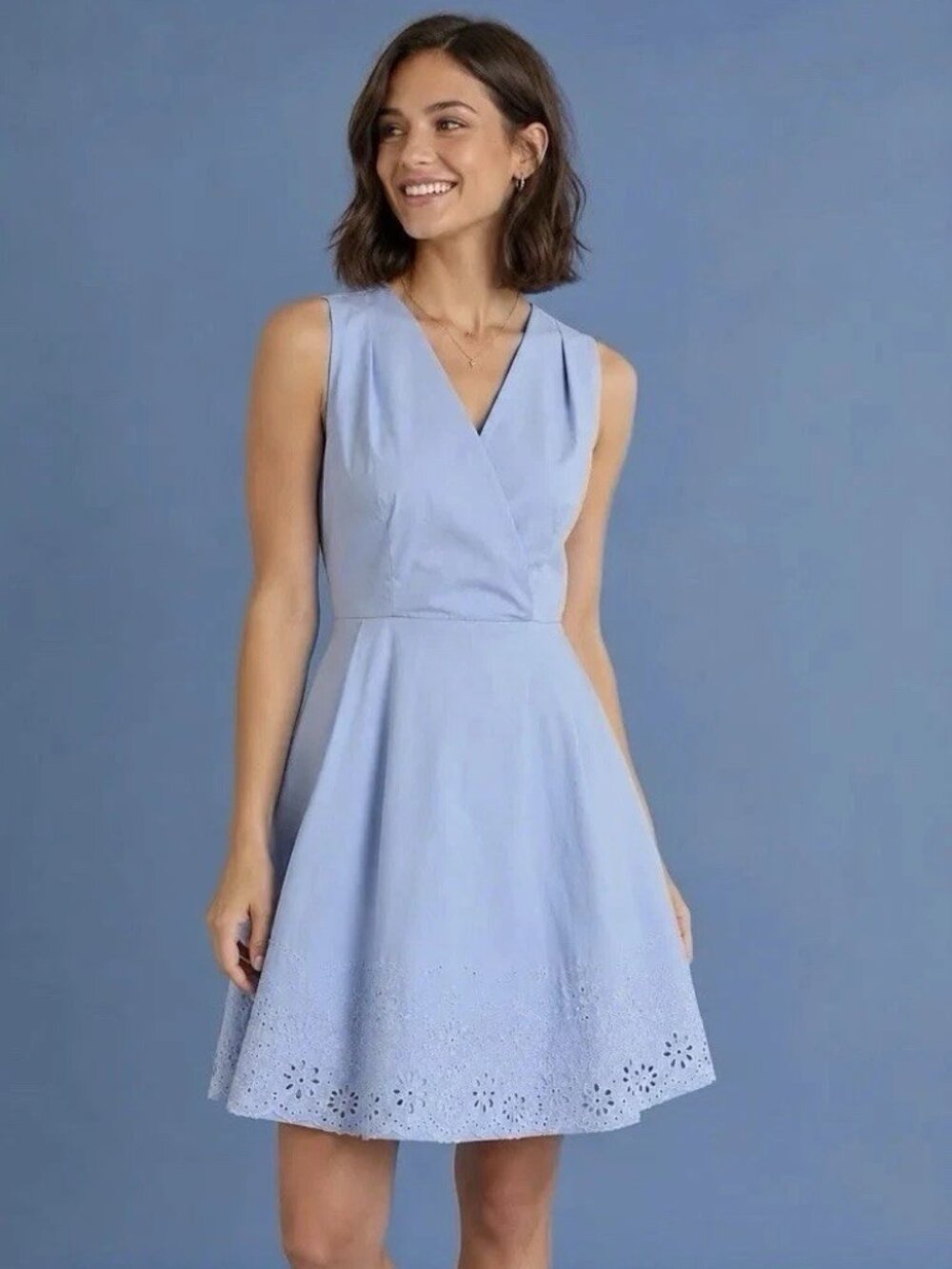 Calypso St. Barth Eyelet Embroidered Faux-Wrap Dress Large Boho Luxe coastal